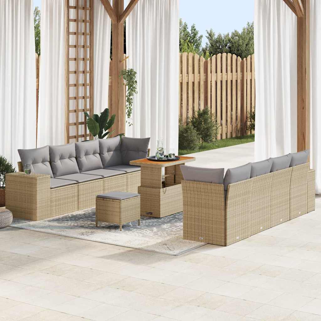 Set Divano da Giardino con cuscino 11 pcs Beige polyrattan