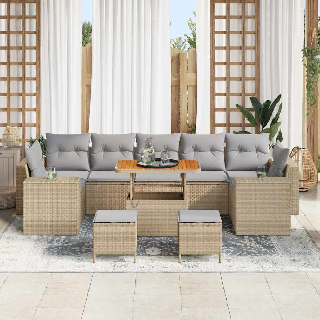 Set Divano da Giardino con cuscino 10 pcs Beige polyrattan