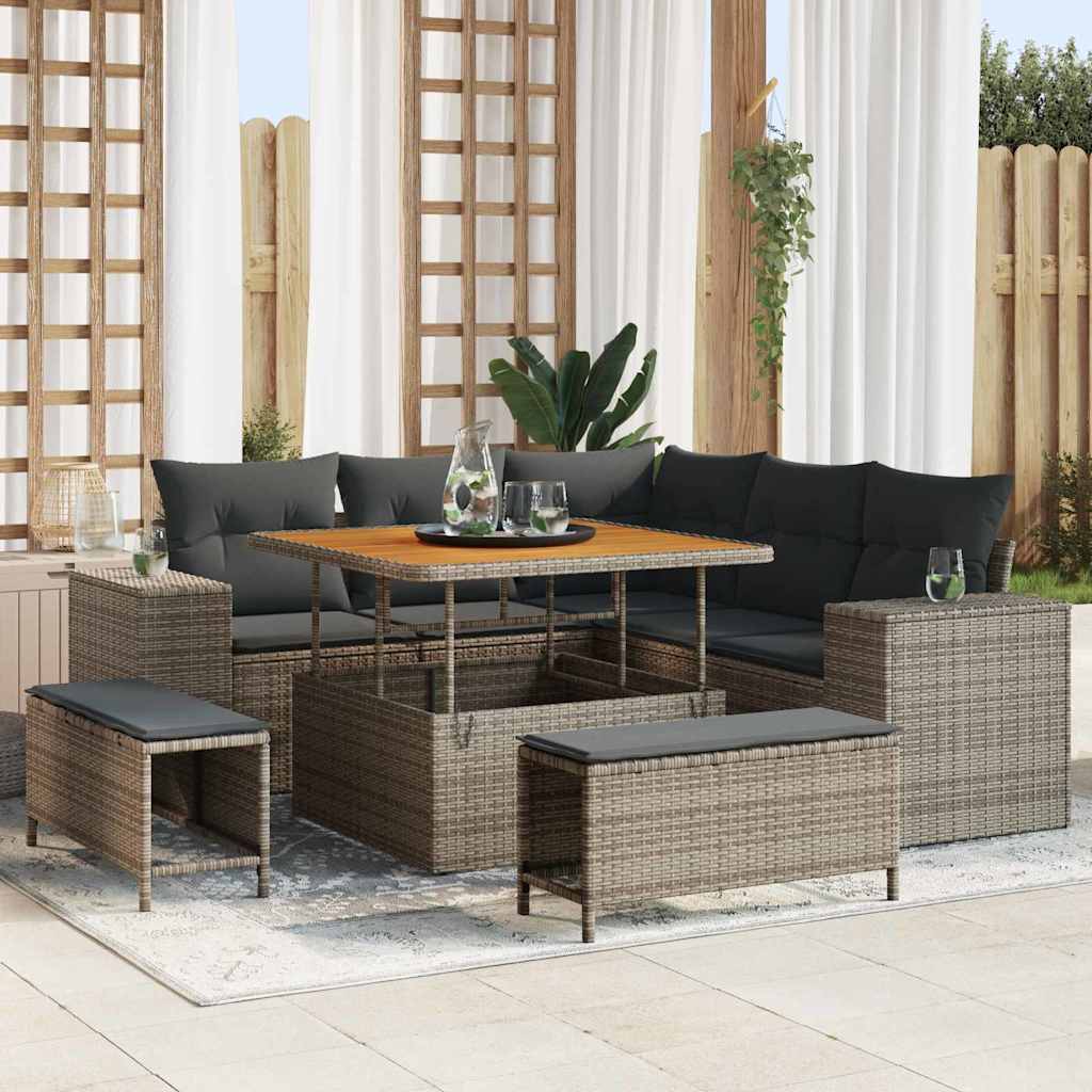 Set Divano da Giardino con cuscino 8 pcs Grigio polyrattan