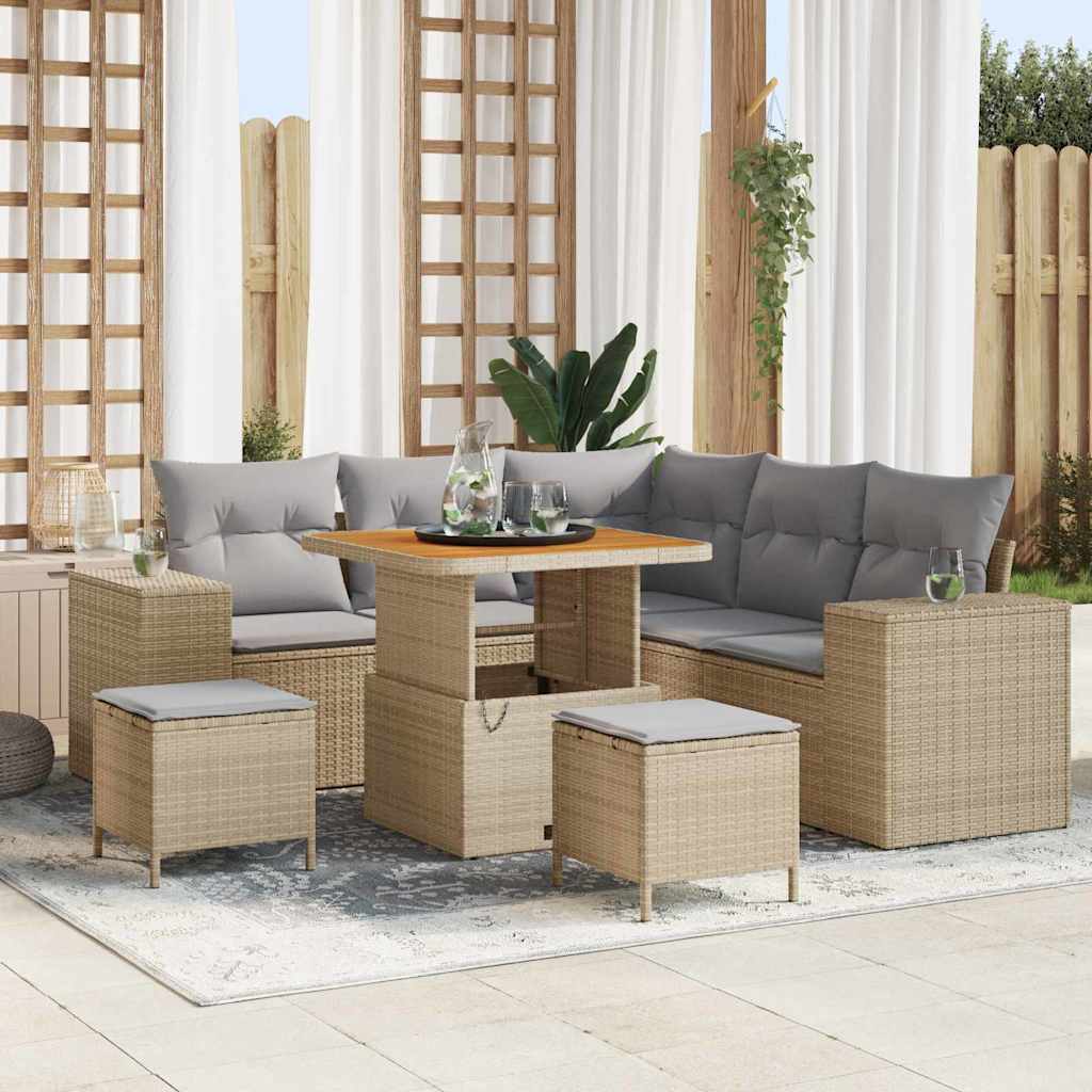 Set Divano da Giardino con cuscino 8 pcs Beige polyrattan