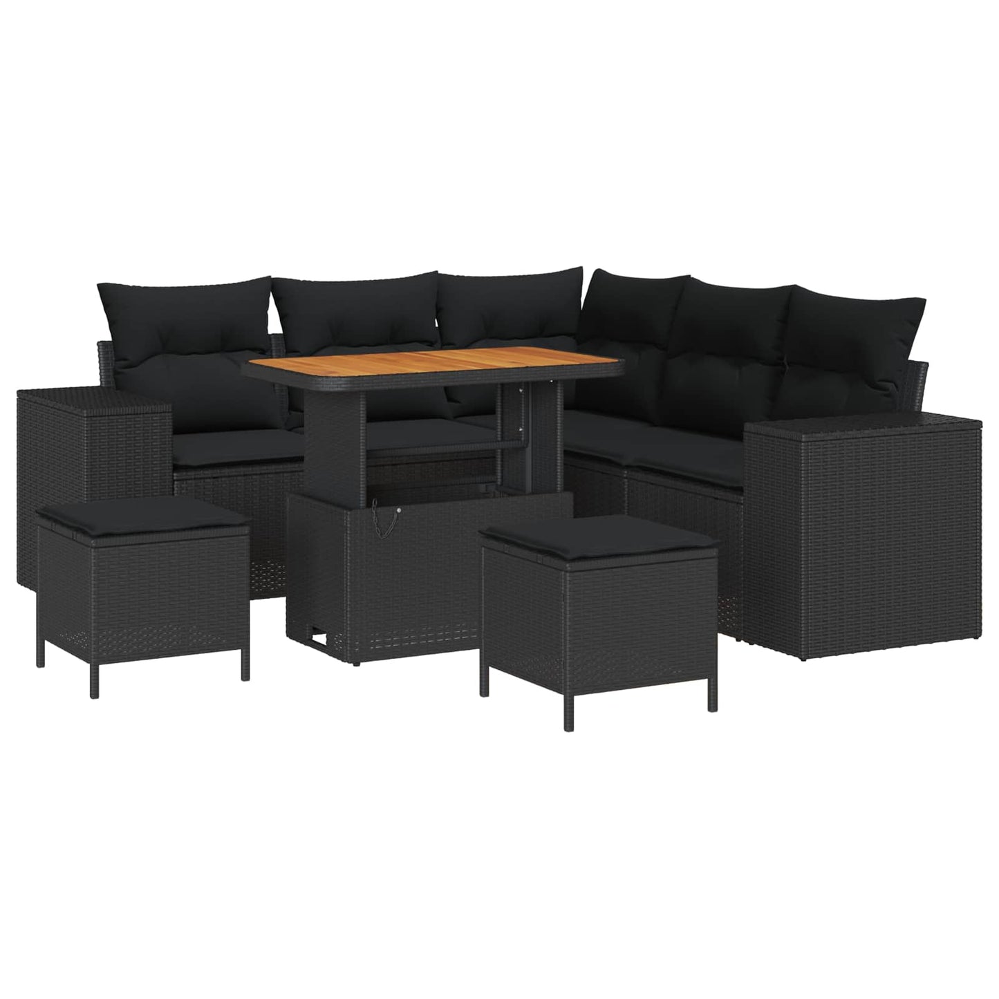 Set Divano da Giardino con cuscino 8 pcs Nero polyrattan