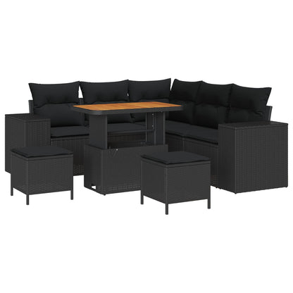 Set Divano da Giardino con cuscino 8 pcs Nero polyrattan