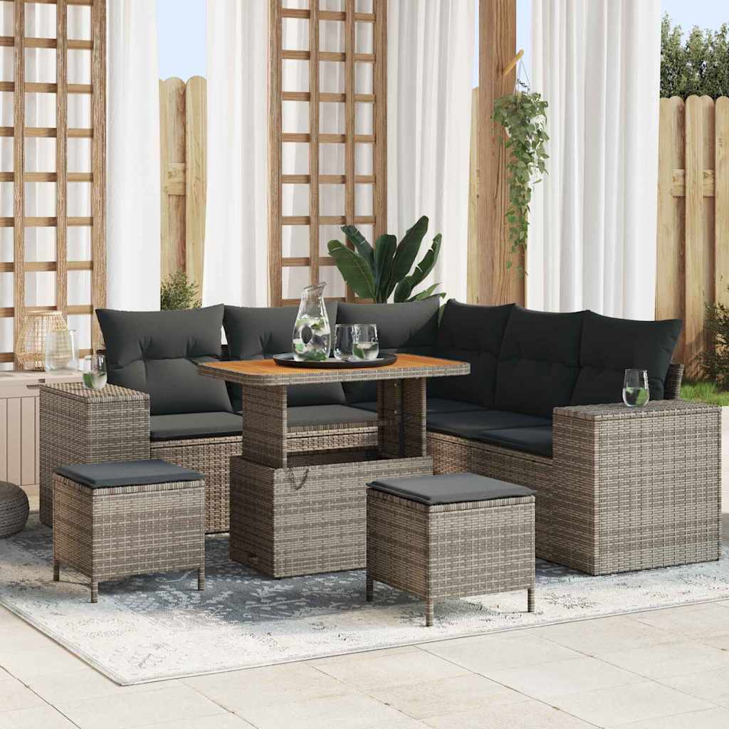 Set Divano da Giardino con cuscino 8 pcs Grigio polyrattan