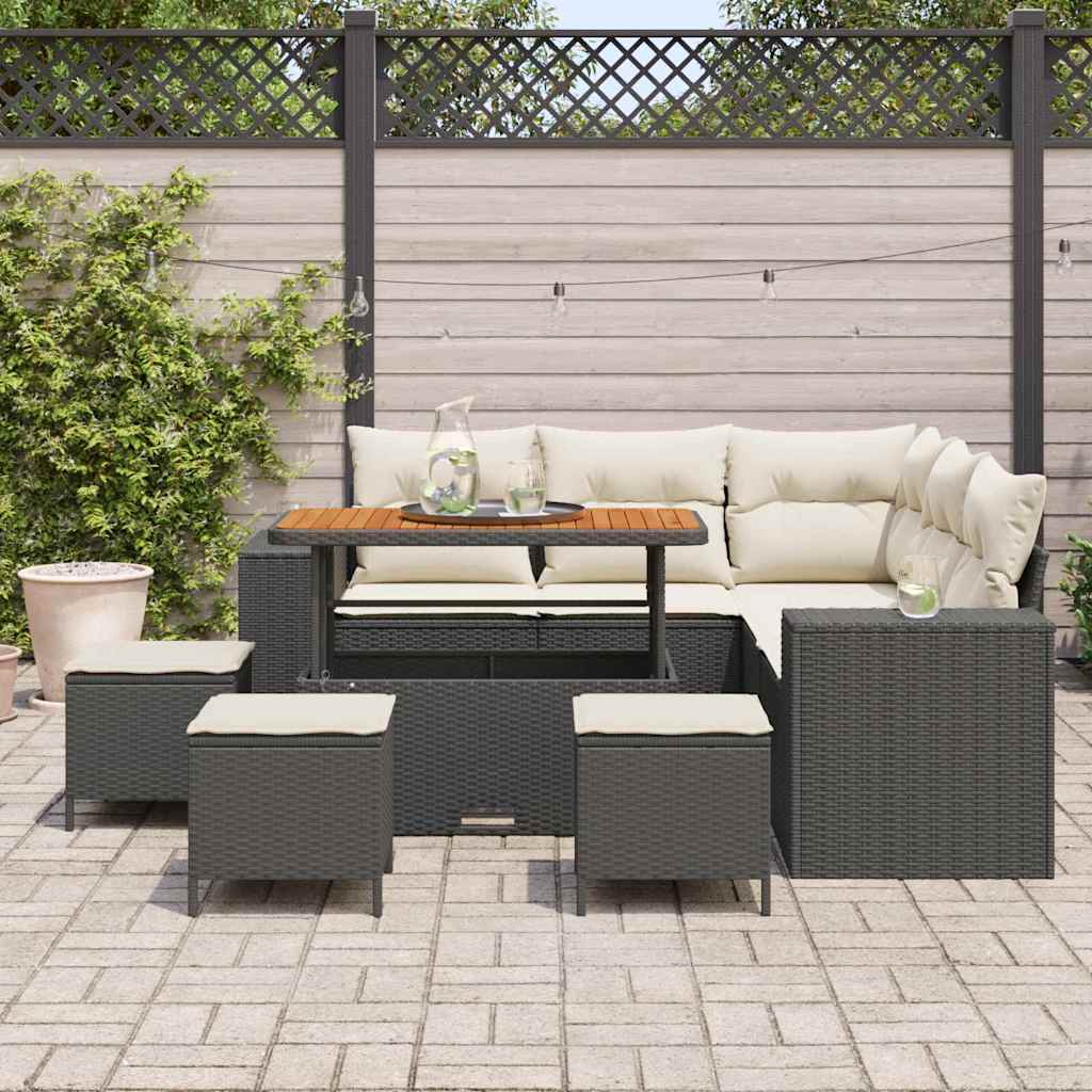Set Divano da Giardino con cuscino 9 pcs Nero polyrattan