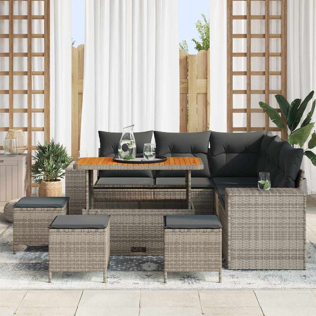Set Divano da Giardino con cuscino 9 pcs Grigio polyrattan