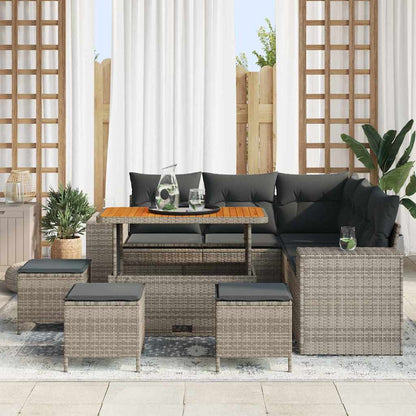 Set Divano da Giardino con cuscino 9 pcs Grigio polyrattan
