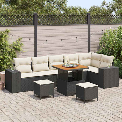 Set Divano da Giardino con cuscino 9 pcs Nero polyrattan