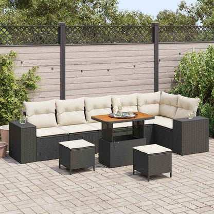 Set Divano da Giardino con cuscino 9 pcs Nero polyrattan