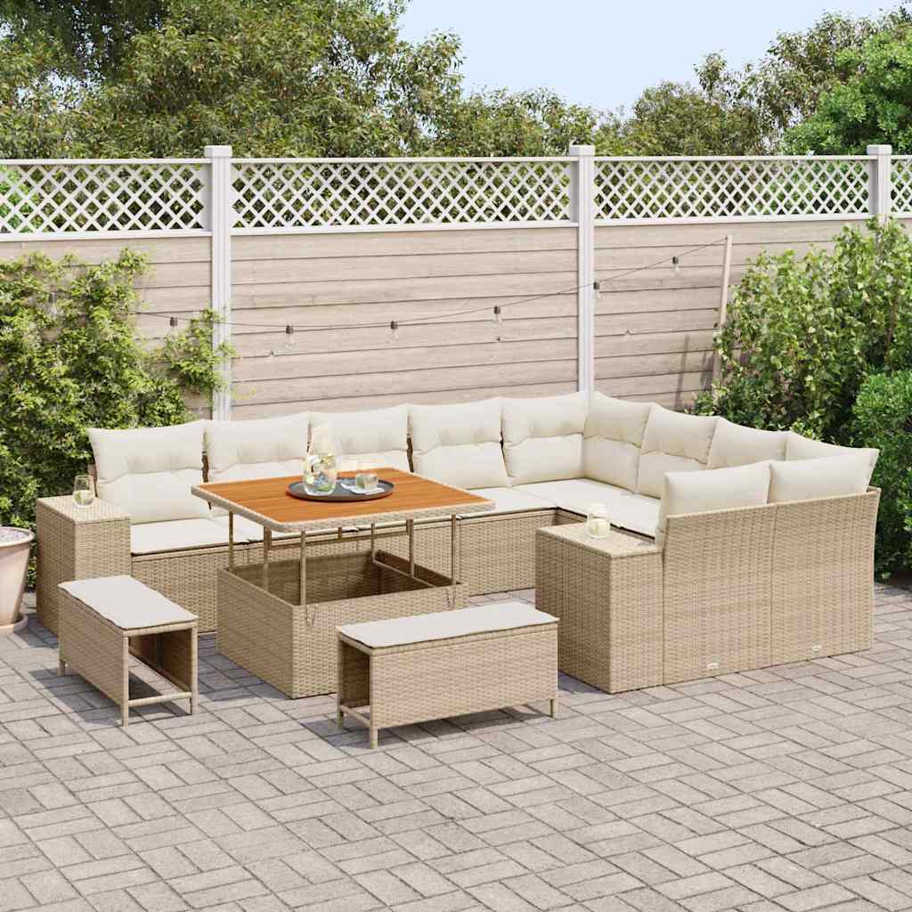 Set Divano da Giardino con cuscino 12 pcs Beige polyrattan