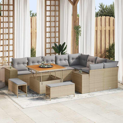 Set Divano da Giardino con cuscino 12 pcs Beige polyrattan