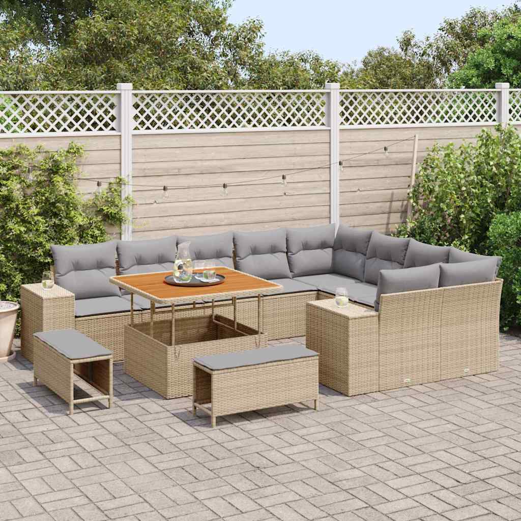 Set Divano da Giardino con cuscino 12 pcs Beige polyrattan