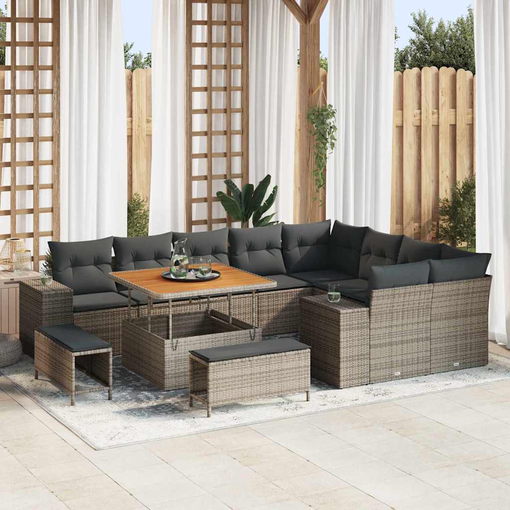Set Divano da Giardino con cuscino 12 pcs Grigio polyrattan