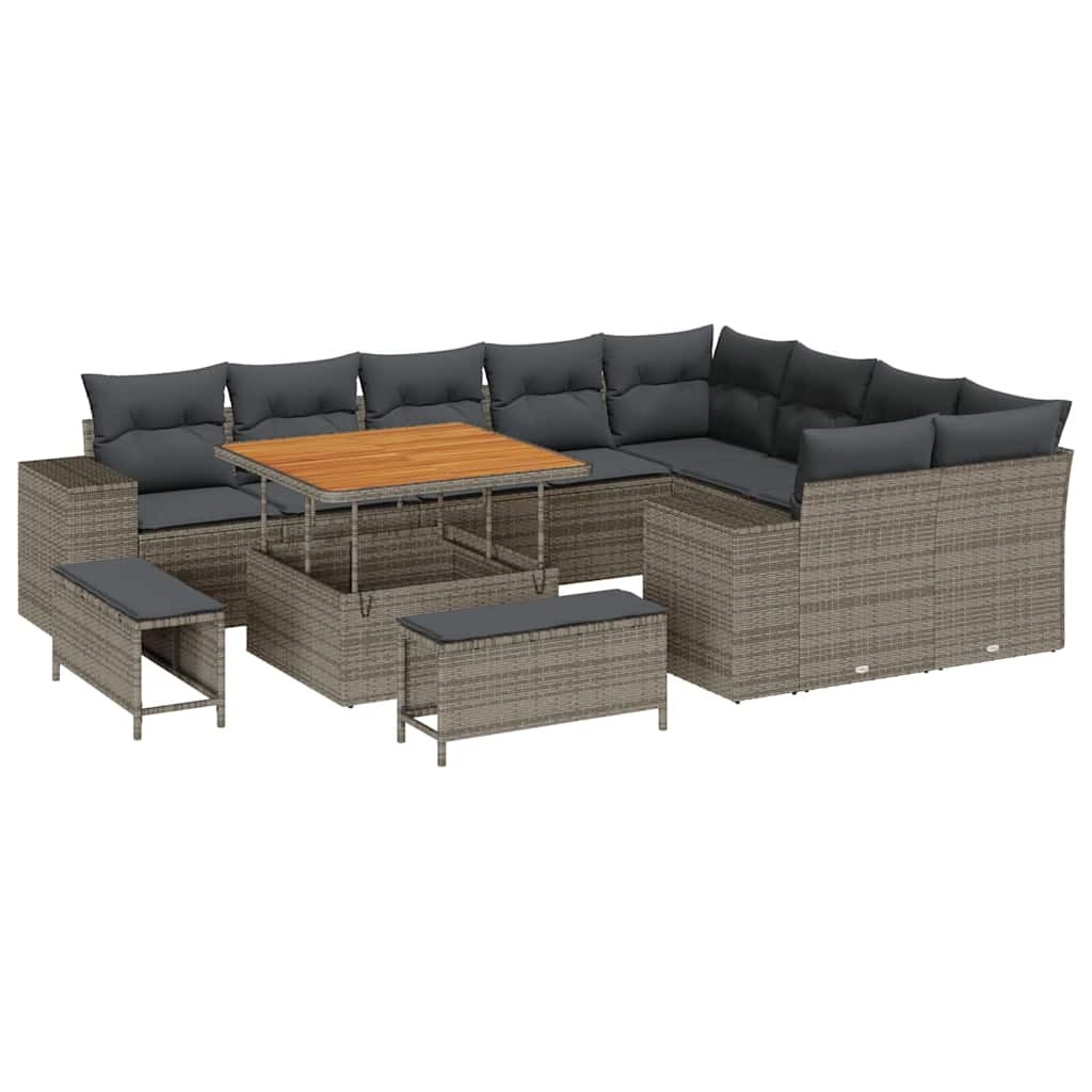 Set Divano da Giardino con cuscino 12 pcs Grigio polyrattan