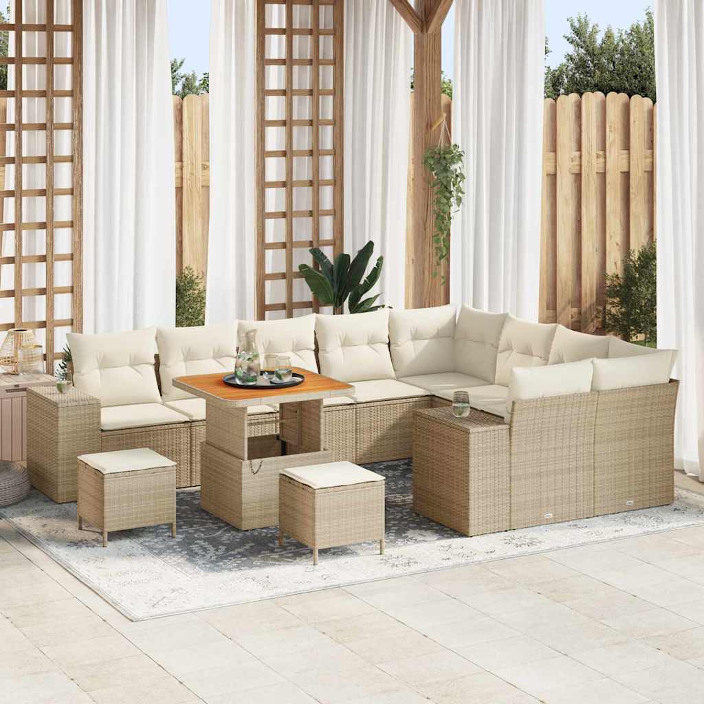 Set Divano da Giardino con cuscino 12 pcs Beige polyrattan