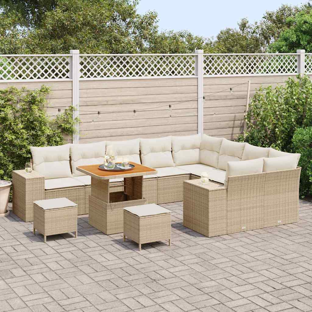 Set Divano da Giardino con cuscino 12 pcs Beige polyrattan