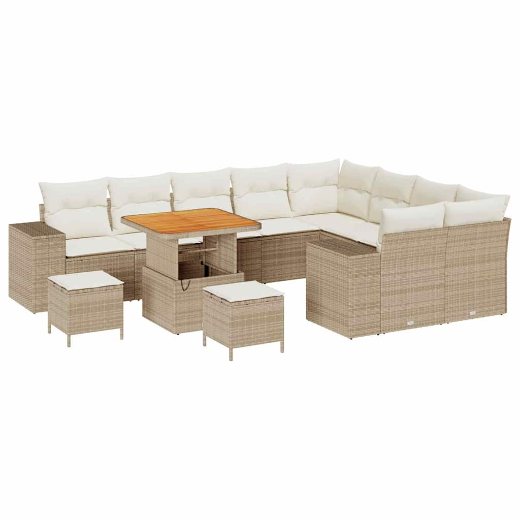Set Divano da Giardino con cuscino 12 pcs Beige polyrattan