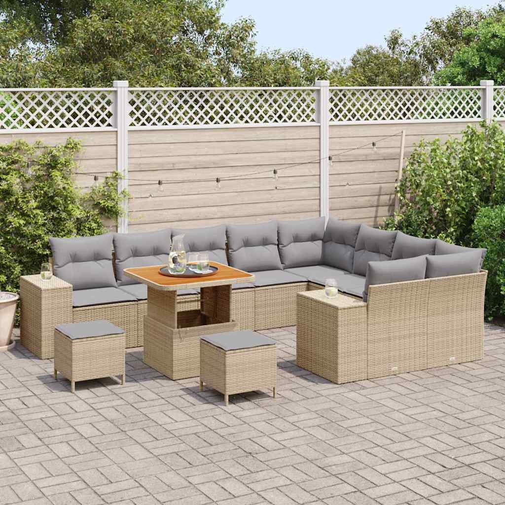 Set Divano da Giardino 12 pcs Beige polyrattan
