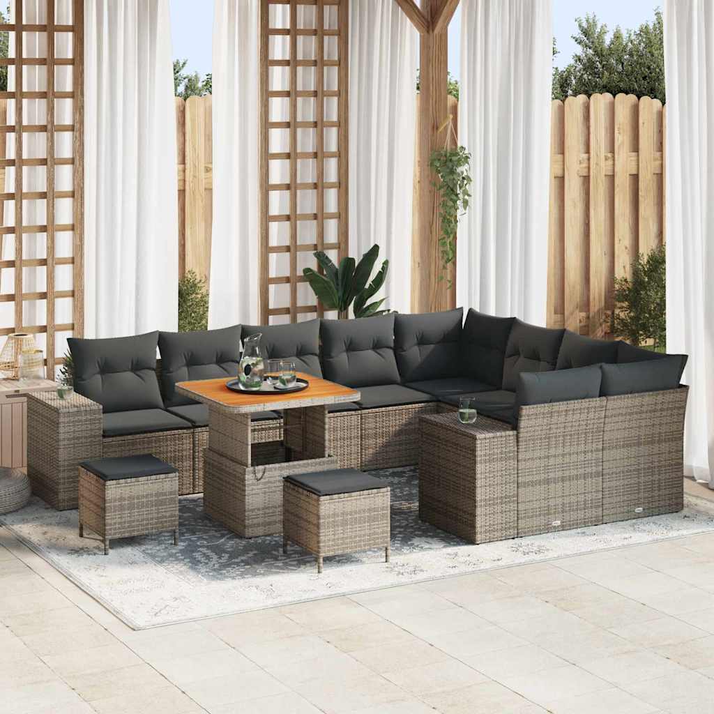 Set Divano da Giardino con cuscino 12 pcs Grigio polyrattan