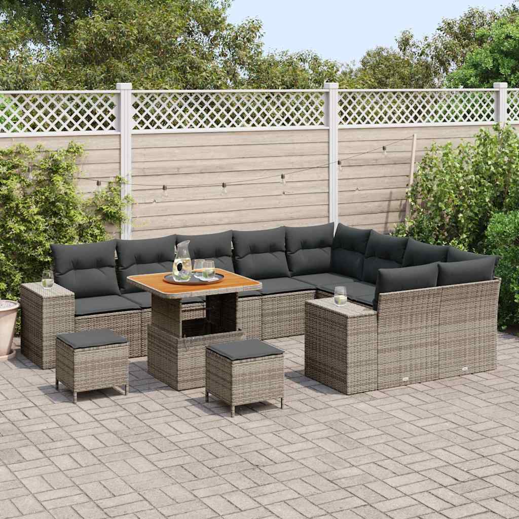 Set Divano da Giardino con cuscino 12 pcs Grigio polyrattan