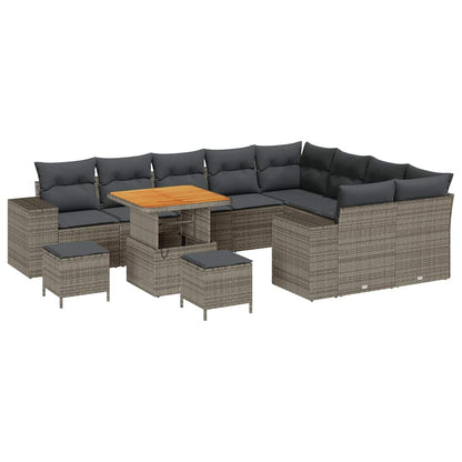 Set Divano da Giardino con cuscino 12 pcs Grigio polyrattan