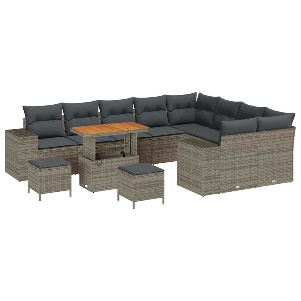 Set Divano da Giardino con cuscino 12 pcs Grigio polyrattan