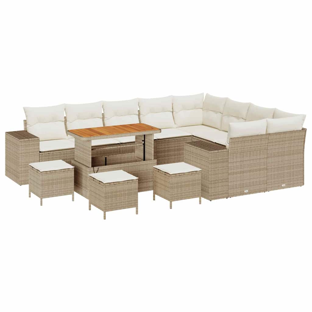 Set Divano da Giardino con cuscino 13 pcs Beige polyrattan