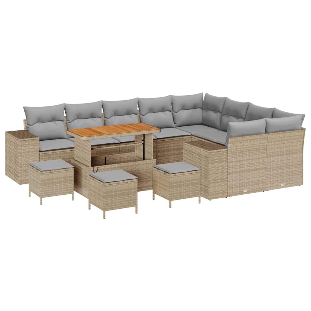 Set Divano da Giardino con cuscino 13 pcs Beige polyrattan