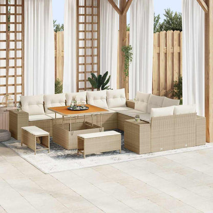 Set Divano da Giardino con cuscino 13 pcs Beige polyrattan