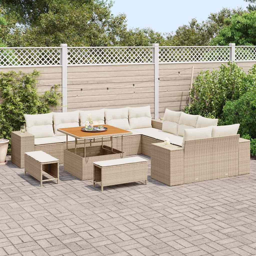 Set Divano da Giardino con cuscino 13 pcs Beige polyrattan