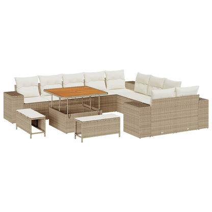 Set Divano da Giardino con cuscino 13 pcs Beige polyrattan