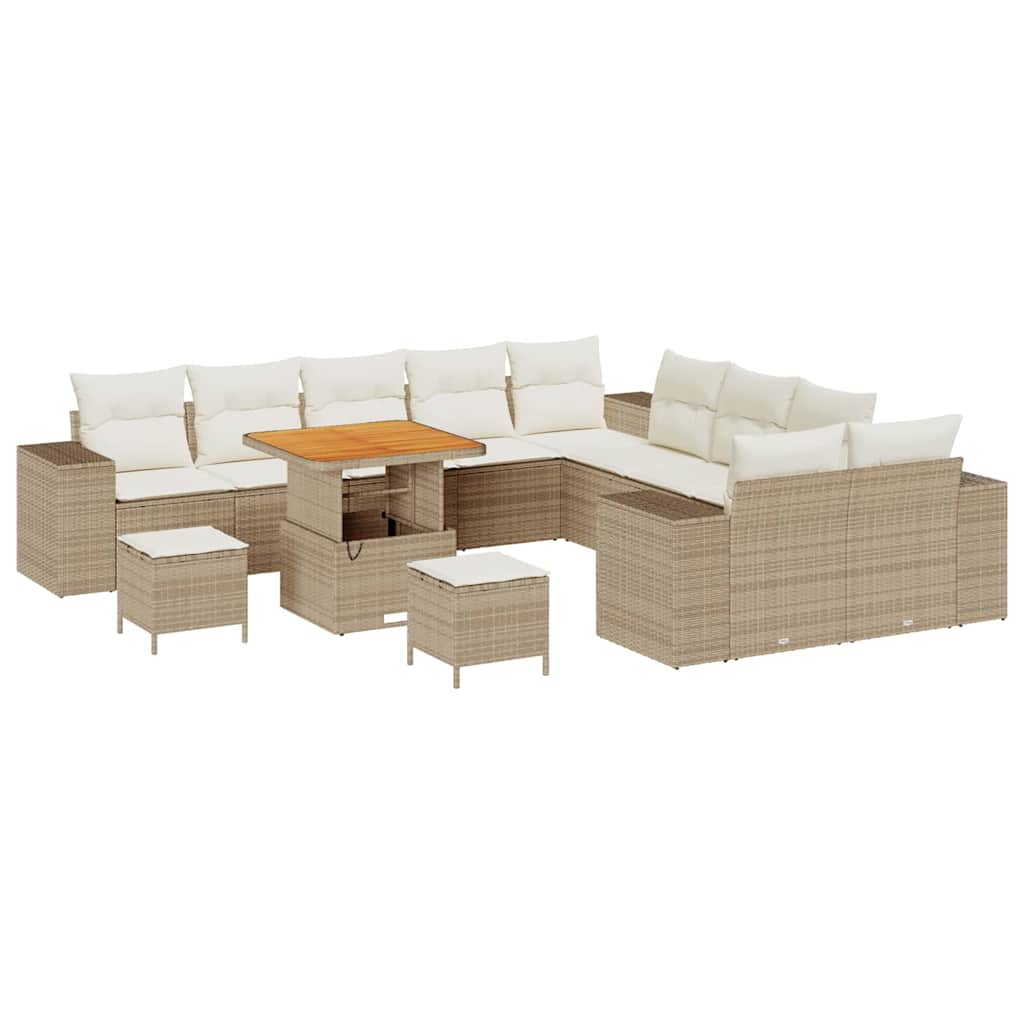 Set Divano da Giardino con cuscino 13 pcs Beige polyrattan