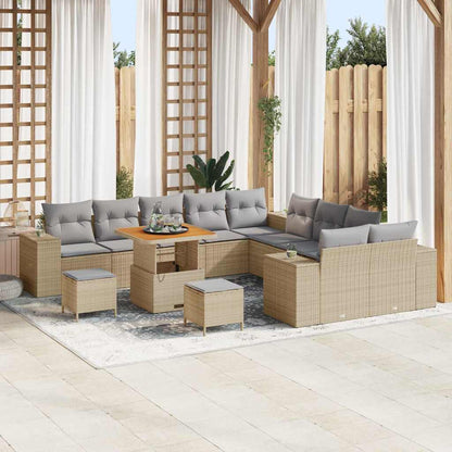 Set Divano da Giardino con cuscino 13 pcs Beige polyrattan