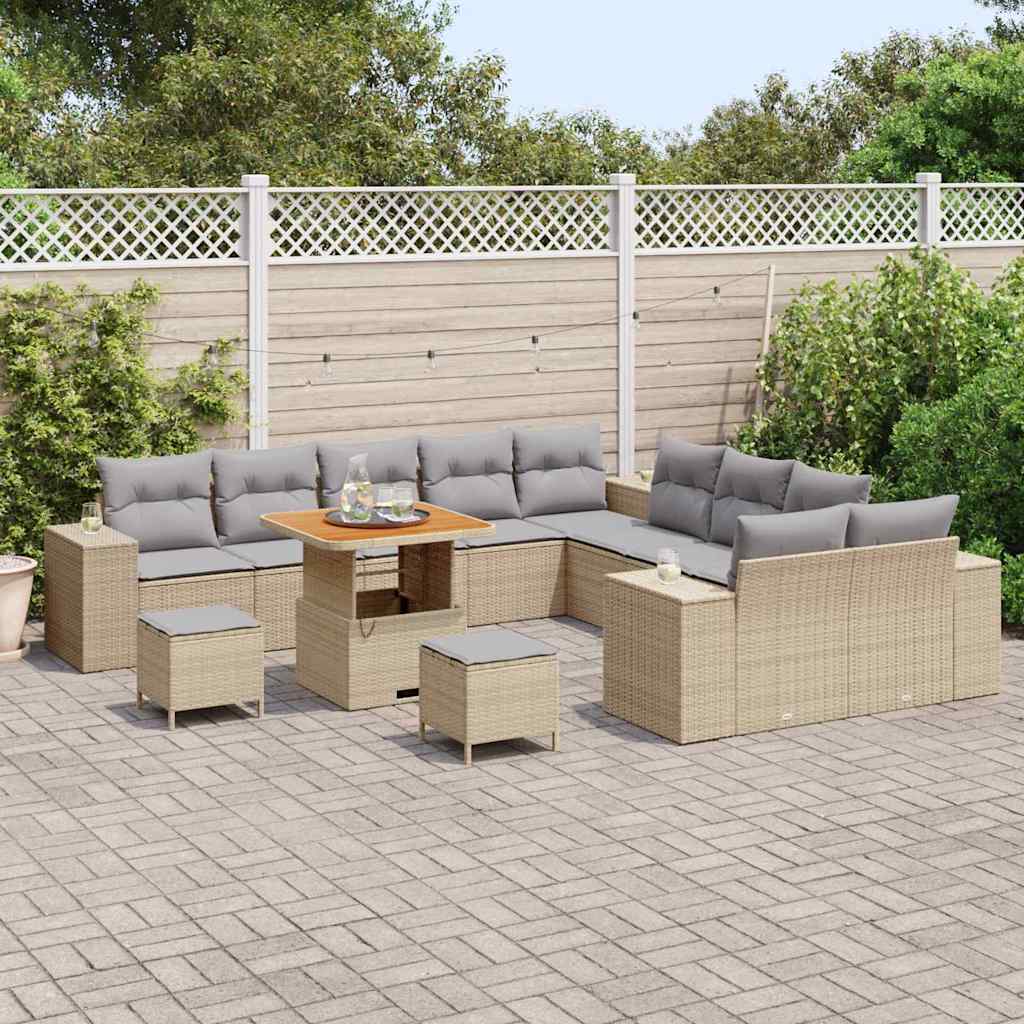 Set Divano da Giardino con cuscino 13 pcs Beige polyrattan