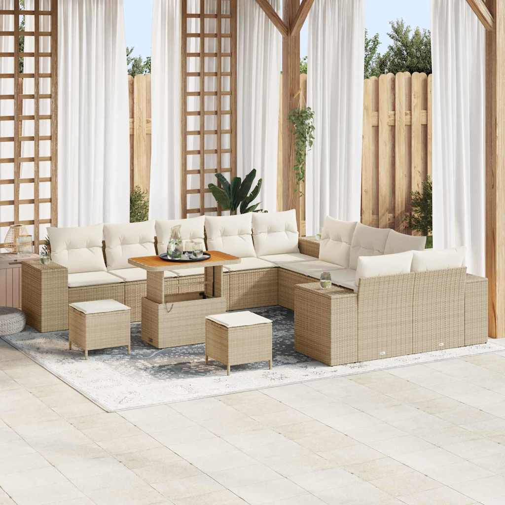 Set Divano da Giardino con cuscino 13 pcs Beige polyrattan