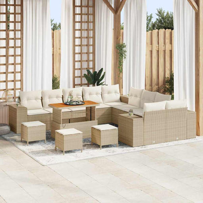Set Divano da Giardino con cuscino 14 pcs Beige polyrattan