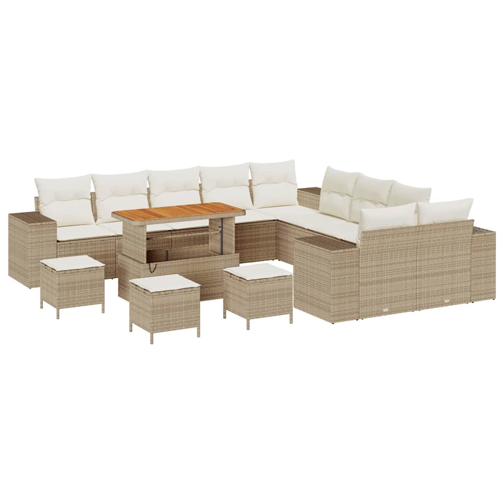 Set Divano da Giardino con cuscino 14 pcs Beige polyrattan