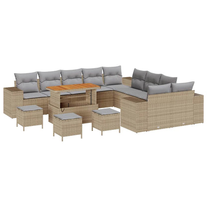 Set Divano da Giardino con cuscino 14 pcs Beige polyrattan