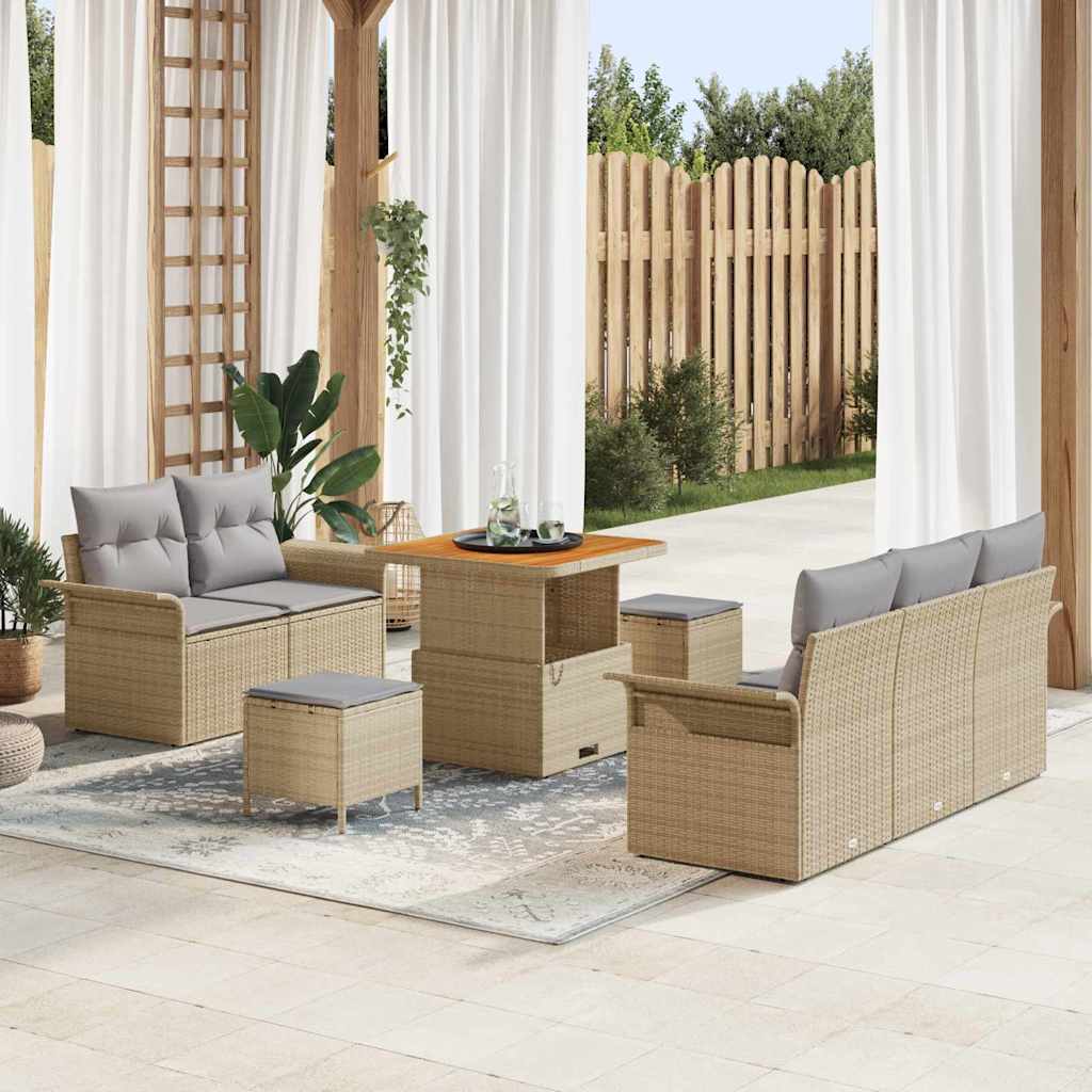 Set Divano da Giardino con cuscino 8 pcs Beige polyrattan