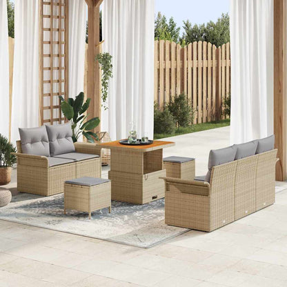 Set Divano da Giardino con cuscino 8 pcs Beige polyrattan