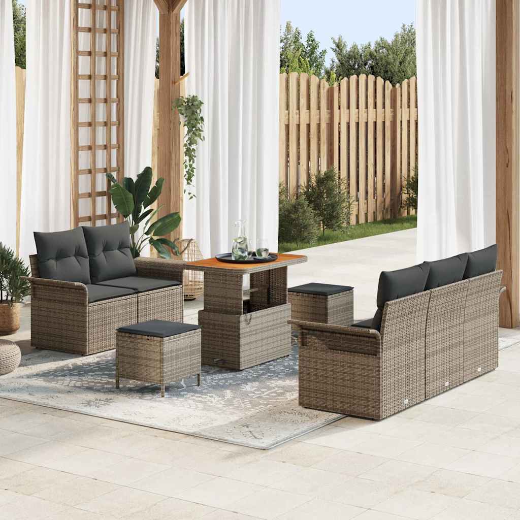Set Divano da Giardino con cuscino 8 pcs Grigio polyrattan