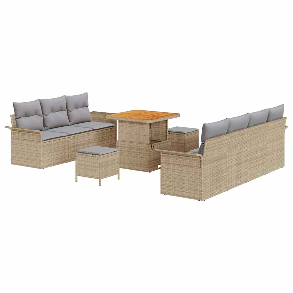 Set Divano da Giardino con cuscino 10 pcs Beige polyrattan