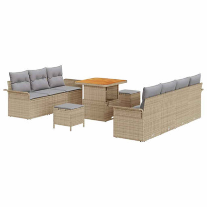 Set Divano da Giardino con cuscino 10 pcs Beige polyrattan