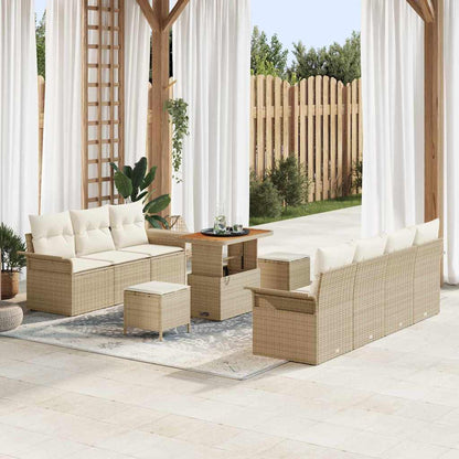 Set Divano da Giardino con cuscino 10 pcs Beige polyrattan