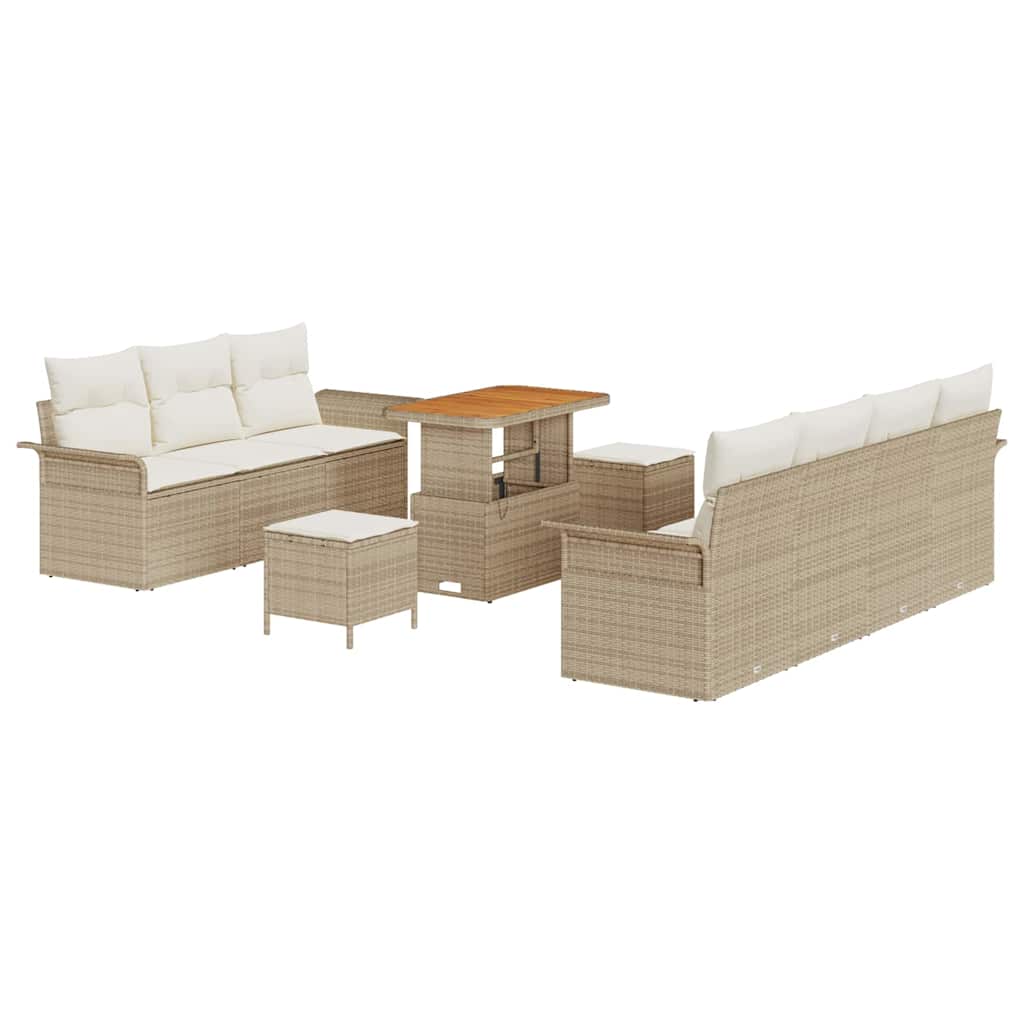 Set Divano da Giardino con cuscino 10 pcs Beige polyrattan