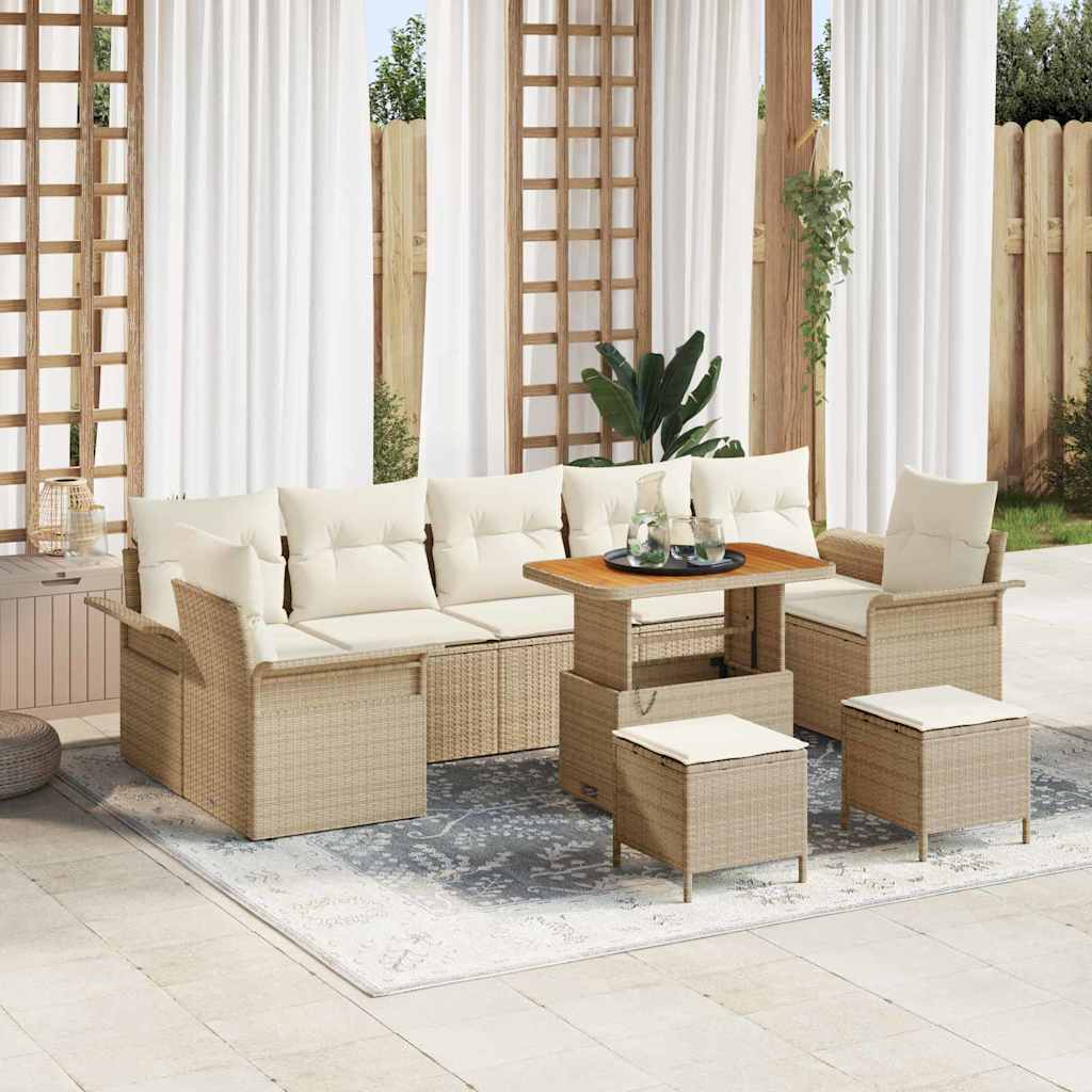 Set Divano da Giardino con cuscino 10 pcs Beige polyrattan