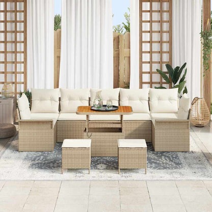 Set Divano da Giardino con cuscino 10 pcs Beige polyrattan
