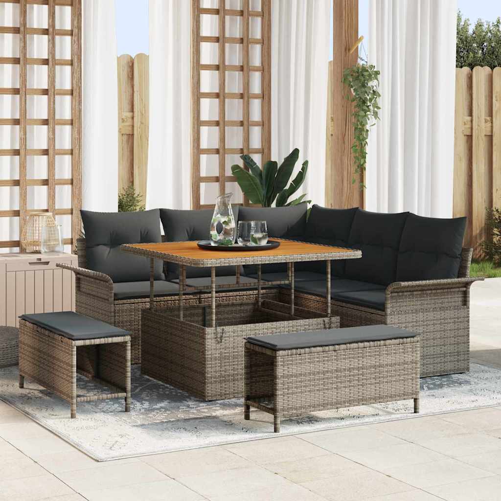 Set Divano da Giardino con cuscino 8 pcs Grigio polyrattan