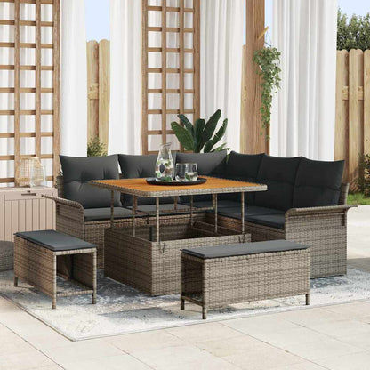 Set Divano da Giardino con cuscino 8 pcs Grigio polyrattan