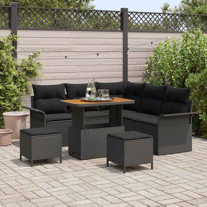 Set Divano da Giardino con cuscino 8 pcs Nero polyrattan