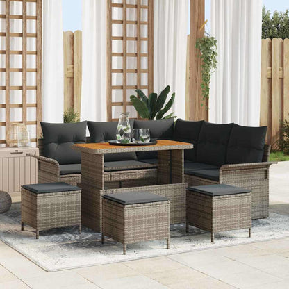 Set Divano da Giardino con cuscino 9 pcs Grigio polyrattan